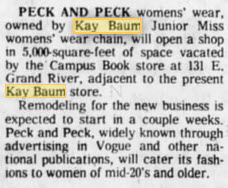 Kay Baum - MARCH 1977 MENTION OF PECK AND PECK
